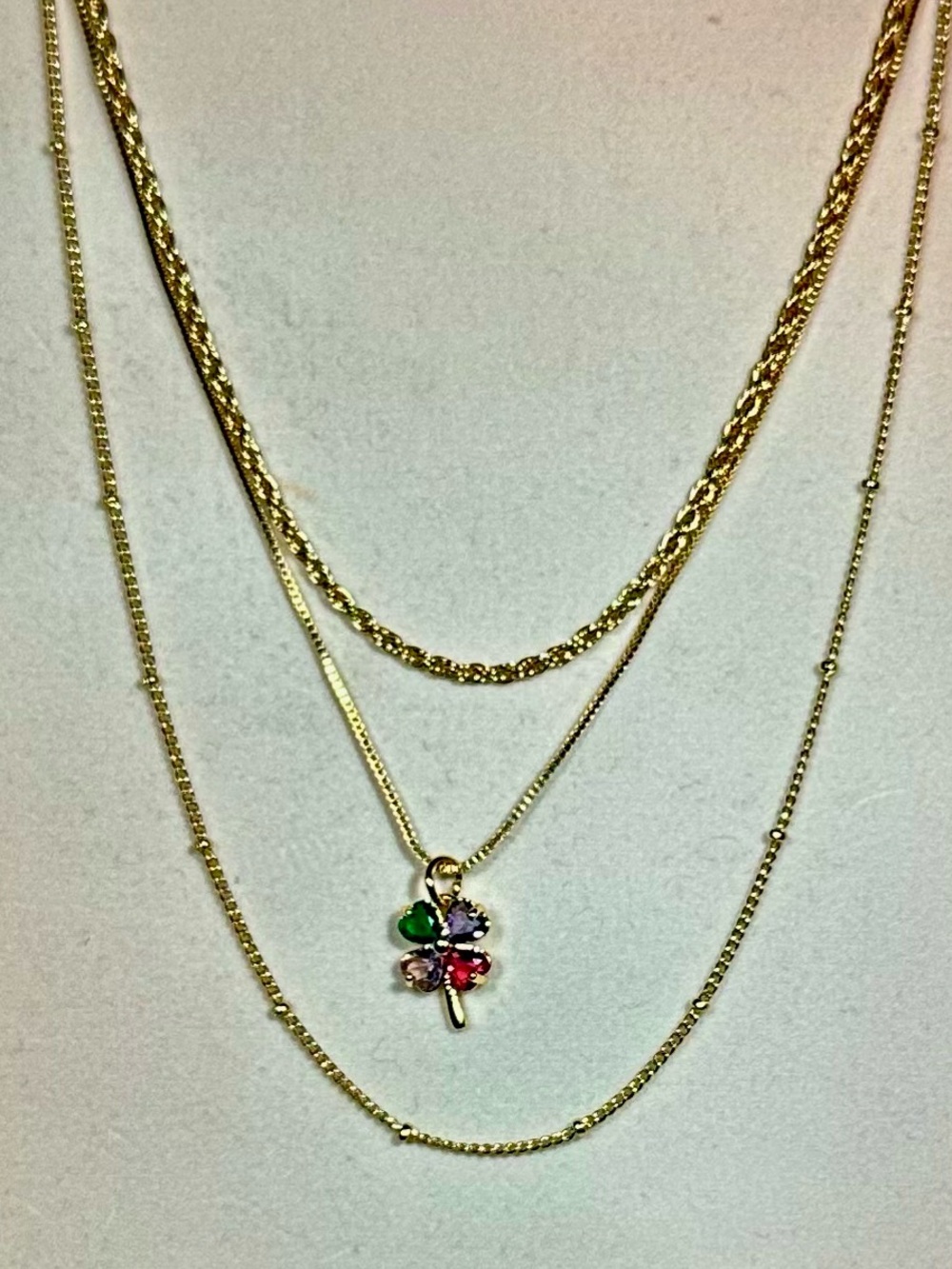 Layered Lucky Clover Necklace | 925 Sterling Silver Chain | Gold Over Brass I CZ